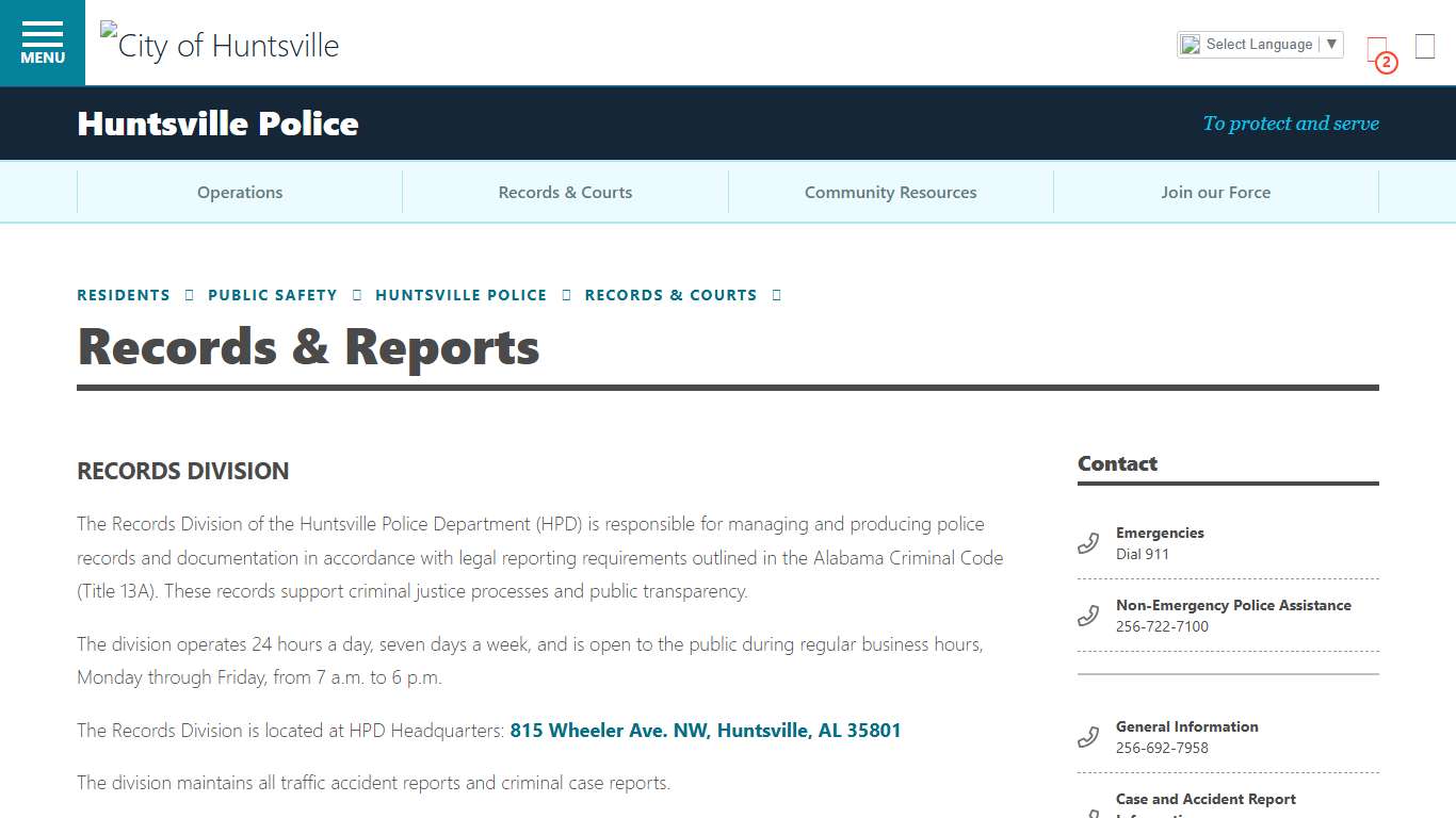 Records & Reports - City of Huntsville